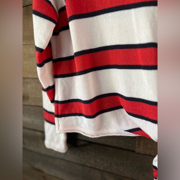 Olive + Oak Red White Striped Knit Tie Front Sweater Nautical Coastal Pullover - Picture 4 of 10